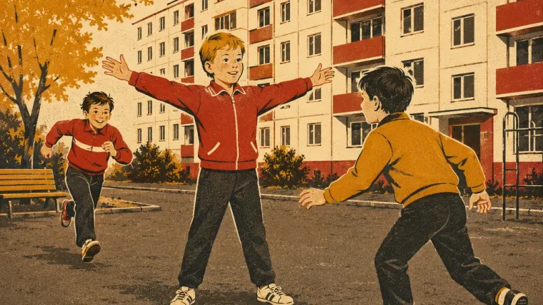 Осаленный ребёнок замер, друг бежит его выручать