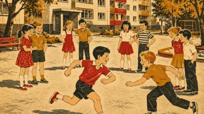 Дети стоят парами в кругу, один убегает от водящего